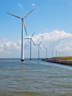 Wind farm by a dam