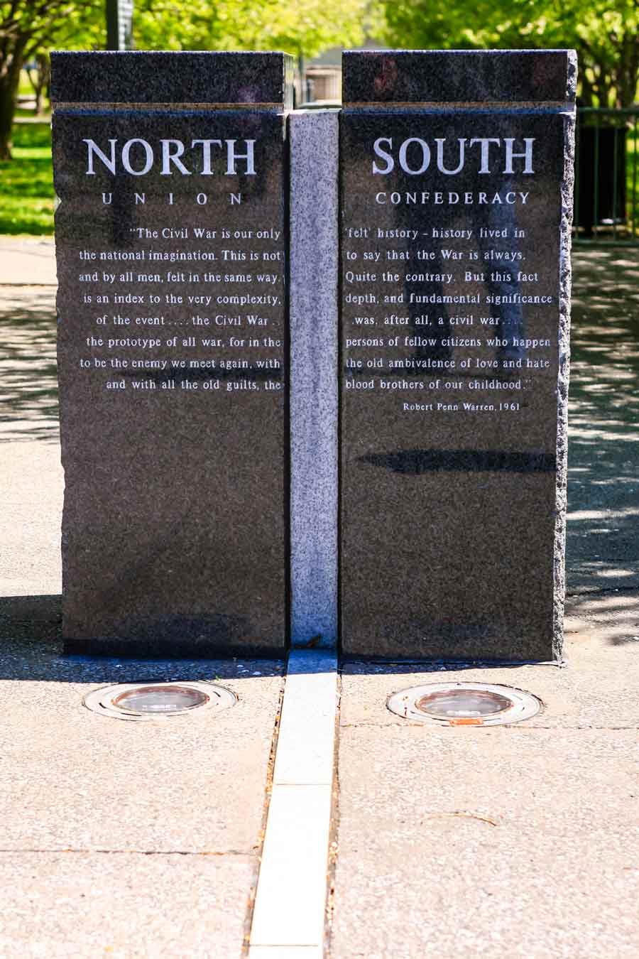 The line that divides the Union North and the Confederate South passing through the Bicentennial Capitol State Park in Nashville