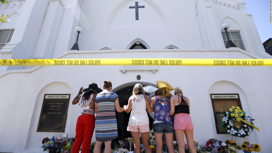 People mourn outside Mother Emanuel AME Church in Charleston, South Carolina,