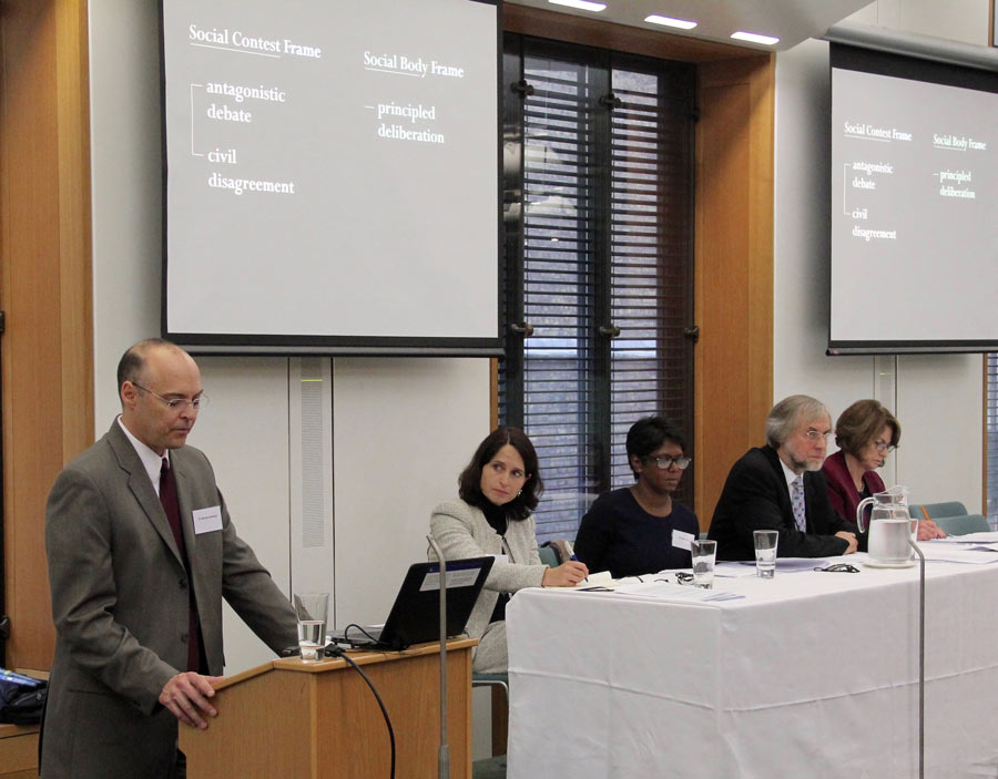 Prof. Michael Karlberg addressing the audience: “What we need is a more mature model of public discourse that reflects the understanding that we are all members of an interdependent social body.” 