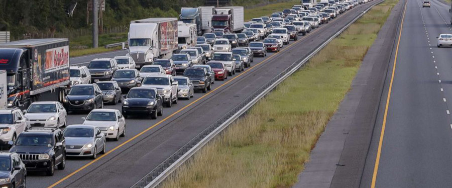 Cars lined up to evacuate Florida flood zones during Hurricane Irma.