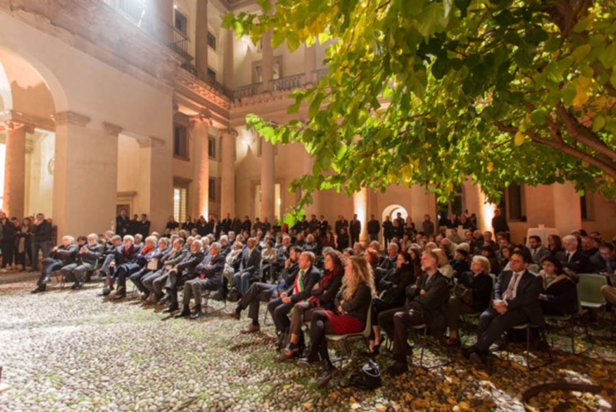 Guests at the opening reception of “Architecture and Marble: Dialogue between Ingenuity and Matter,” an exhibition at the Palladio Museum highlighting the Italian contribution to several iconic Baha’i buildings.