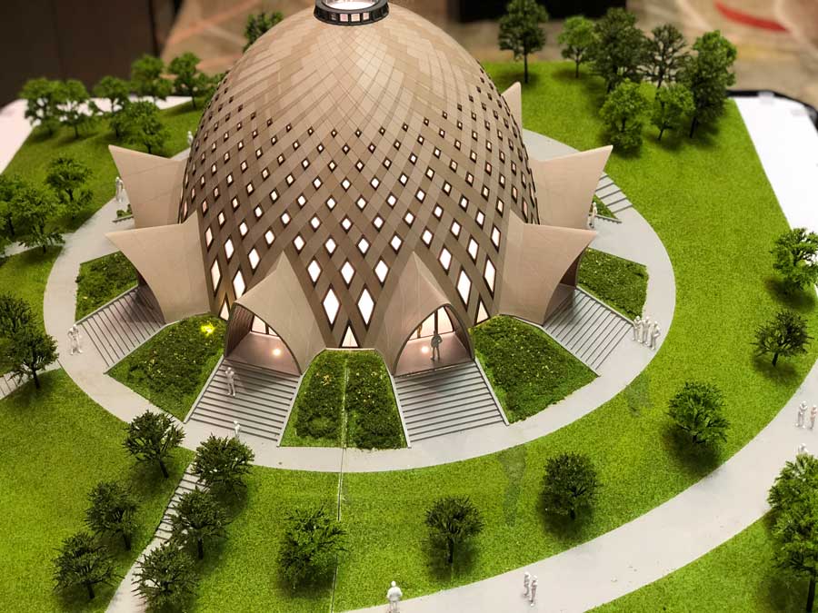 a model of the National Baha’i House of Worship in Papua New Guinea.