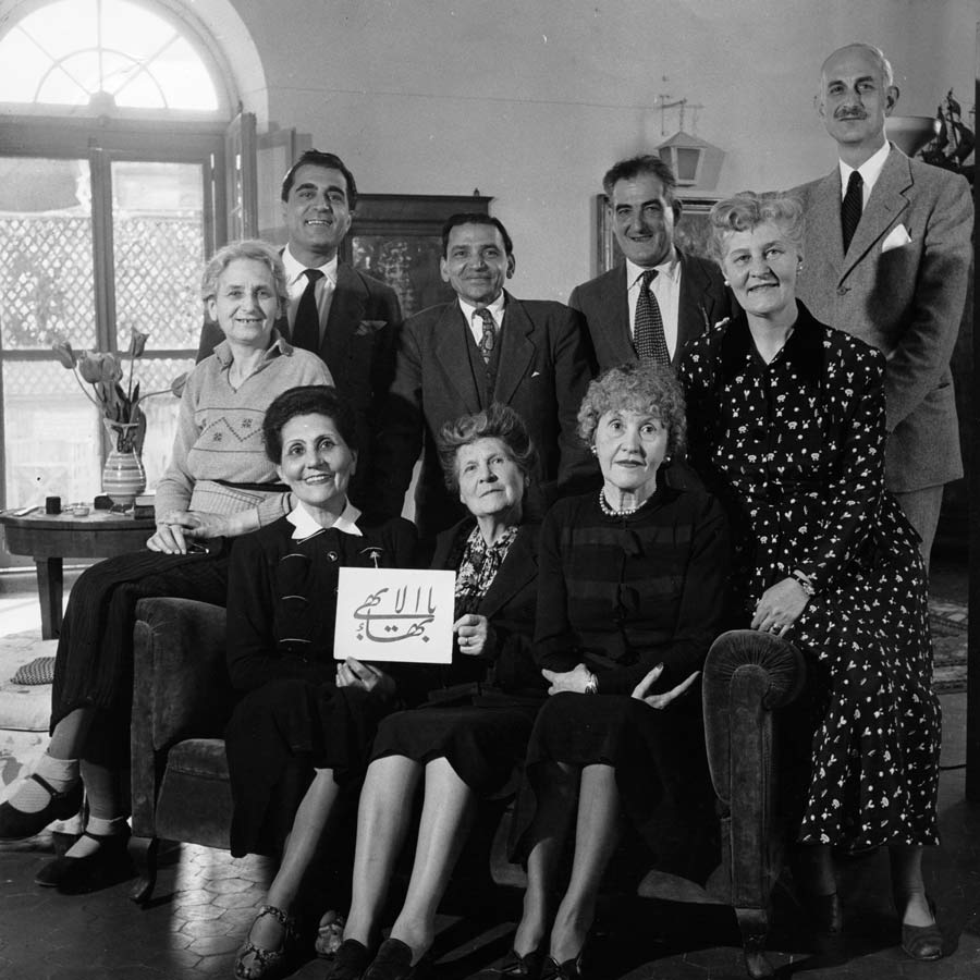 This is the first Baha’i institution in Italy, the Local Spiritual Assembly of Rome, in 1948. Hand of the Cause of God Ugo Giachery is standing on the far right and was a member of that body.