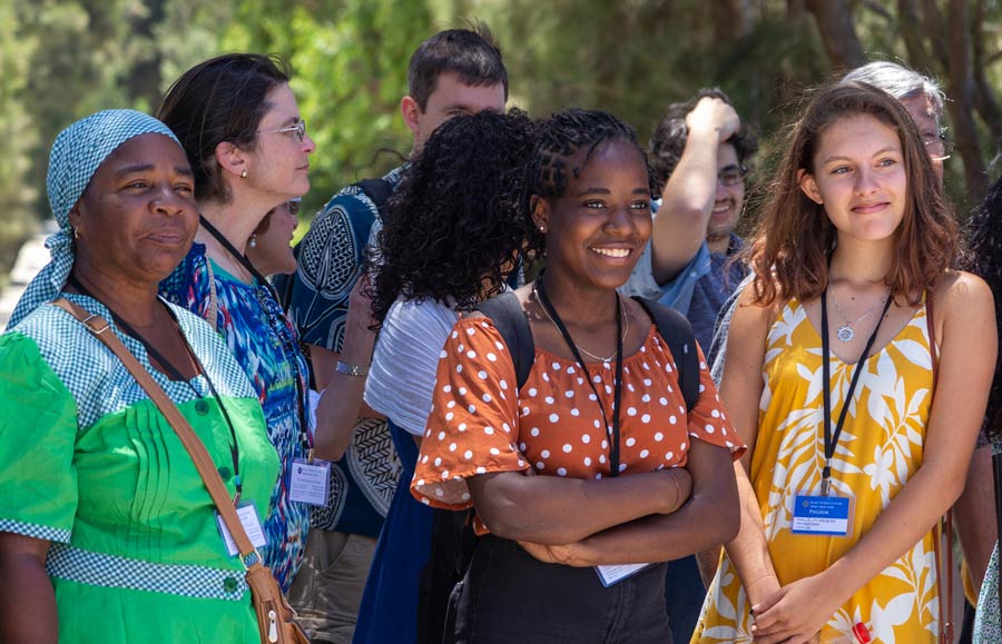 Pilgrims enjoy the beauty of the Ridvan Garden during their visit to the holy site.