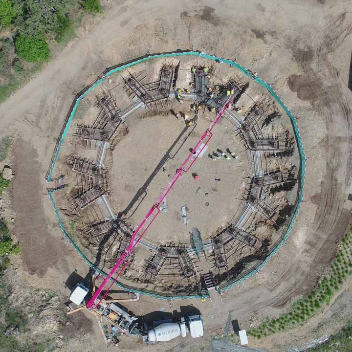 The Temple site more recently as crews pour concrete for its foundation