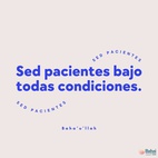 Sed pacientes bajo todas condiciones, y depositad toda vuestra fe y confianza en Dios. - Bahá'u'lláh  #bahai #espiritualidad #paciencia #fe #confianza
(Pasajes de los escritos de Bahá'u'lláh)