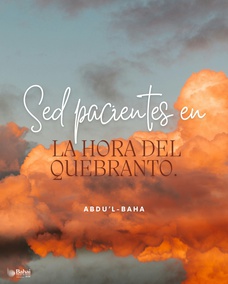 Sed pacientes bajo todas condiciones, y depositad toda vuestra fe y confianza en Dios. - Bahá'u'lláh  #bahai #espiritualidad #paciencia #fe #confianza
(Pasajes de los escritos de Bahá'u'lláh)