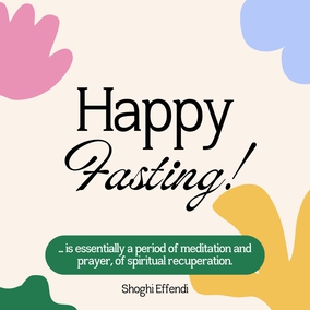 Happy Fasting! 🌞✨  For 19  days, Baha’is around the world fast from sunrise to sunset, dedicating this special time to prayer, reflection, and drawing closer to God as we joyfully prepare for the Baha’i New Year. 💛  