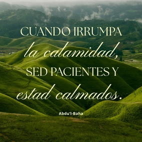 Cuando irrumpa la calamidad, sed pacientes y estad calmados. Por muy aflictivos que sean vuestros sufrimientos, permaneced impasibles y, con perfecta confianza en la abundante gracia de Dios, afrontad la tempestad de las tribulaciones y las feroces pruebas. - #Bahaullah  #Bahai