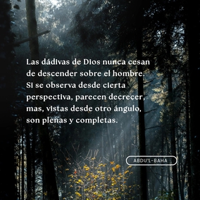 Nunca pierdas la confianza en Dios. Ten siempre esperanza, pues las dádivas de Dios nunca cesan de descender sobre el hombre. Si se observa desde cierta perspectiva, parecen decrecer, mas, vistas desde otro ángulo, son plenas y completas. El hombre, en todas las condiciones, está inmerso en un mar de bendiciones de Dios. Por tanto, no desesperes en ninguna circunstancia, sino más bien permanece firme en tu esperanza. - #AbdulBaha⠀
⠀
#bahai #espiritualidad #confianzaendios #confianza